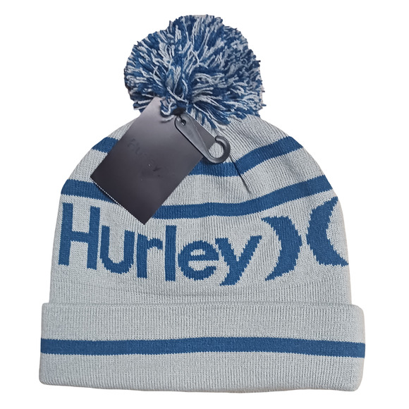 Hurley Ragland Gray Blue Pom Beanie Knit Winter Hat Cuffed Acrylic One Size New - Picture 11 of 12